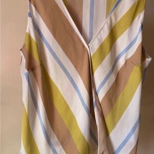 All in Favor Diagonal Striped Sleeveless Blouse in Yellow, Blue, and Tan
